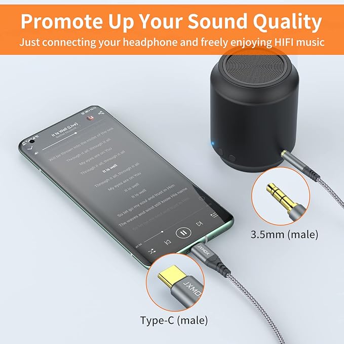 JXMOX USB C to 3.5mm Audio Aux Jack Cable (4ft), Type C to 3.5mm Headphone Car Stereo Cord Compatible with iPhone 17 16 15 Pro Max Air, Samsung Galaxy S25 S24 S23 S22 S21 Note 20, Pixel 9 8, iPad Pro