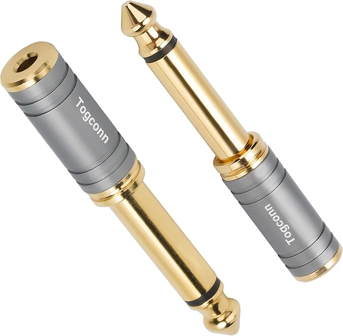 6.35mm 1/4 Inch to 3.5mm 1/8 Inch Adapter 2 Pack, 6.35mm Quarter Inch TS Mono Male to 3.5mm TRS Female Stereo Jack Plug Audio Converter Connector Premium Quality Series for Speaker, Headphone, Guitar