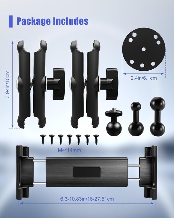 THXCHER Industrial Aluminum Tablet Mount with Dual Link Arm, Heavy Duty 360° Adjustable Holder for 6-13" Devices, Multi-Hole Base for Truck Boat Wall Desk Installation