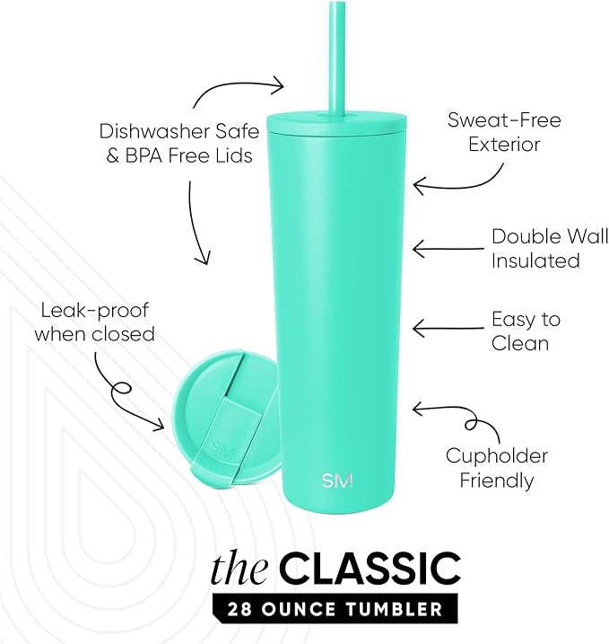 Simple Modern Classic Tumbler with Lid and Straw | Insulated Iced Coffee Cup Reusable Stainless Steel Water Bottle Travel Mug | Gifts for Women Men Her Him | 28oz | Tropical Wave