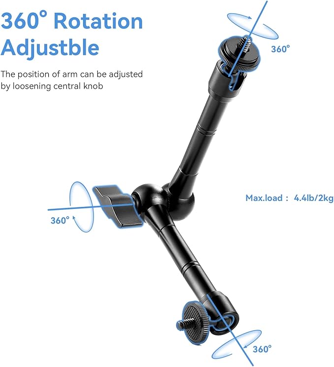 UTEBIT 11" Magic Arm Clamp Mount Kit, 360° Ball Heads with ARRI 1/4" & 3/8" Thread Screw, Camera Mount Adjustable Friction Arm w Super Clamp for DSLRs, Camera Cage, Monitor, LED Light, Action Camera