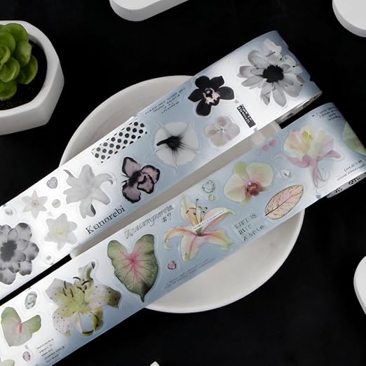 Qojai 2 Rolls Vintage Floral Washi Tape Stickers Matte Silver Die-Cut Plant Flower Washi Tape for Journaling Scrapbook Supplies Pretty Wide Washitape Decorative Tapes for Crafts Scrap Booking Supples
