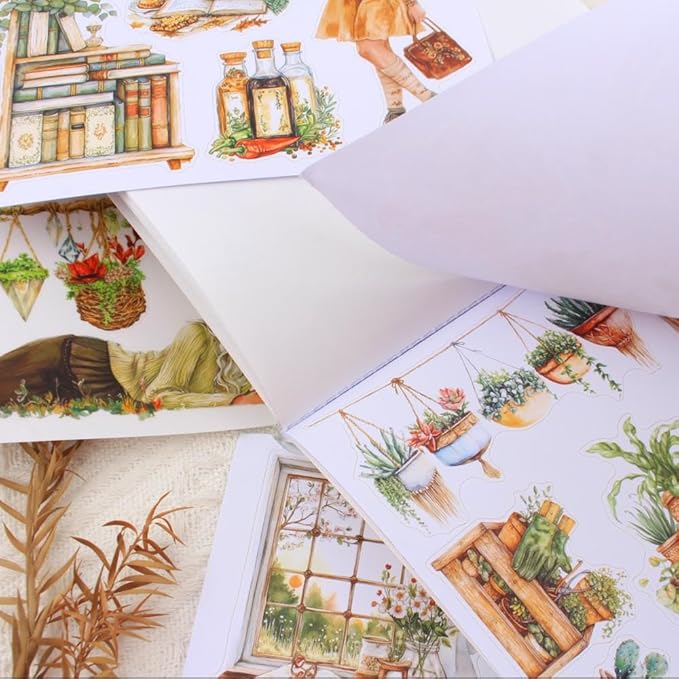 Dwpetzo Spring Cottage Scenery Scrapbook Stickers, 20 Sheets A5 Pre-Cut PET Washi Stickers Book for Journaling, Junk Journal Supplies, Bujo, Collage, Crafts Arts