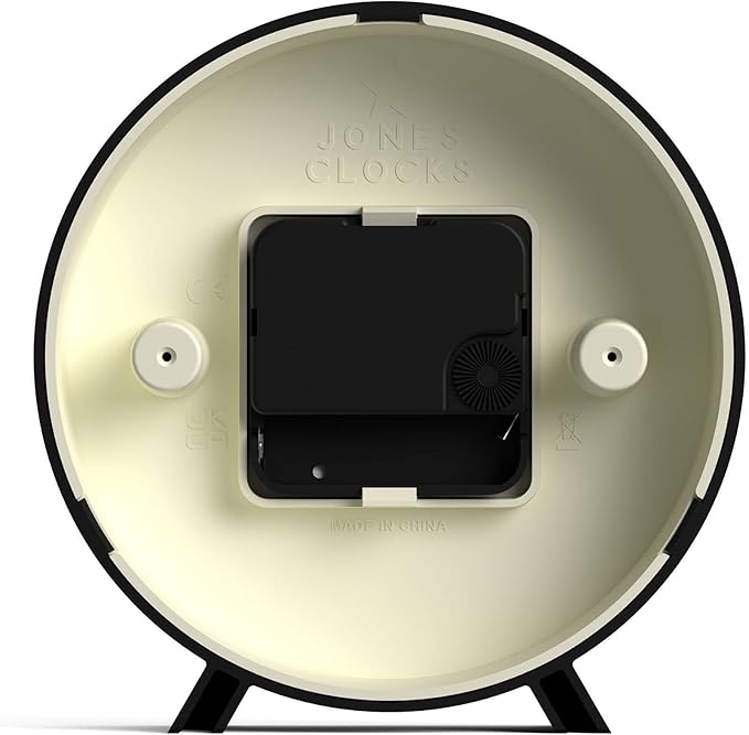 JONES CLOCKS® Venus Desk Clock | Modern Round Design | Black | Stylish Retro Look for Shelf, Table, Mantel or Bedside