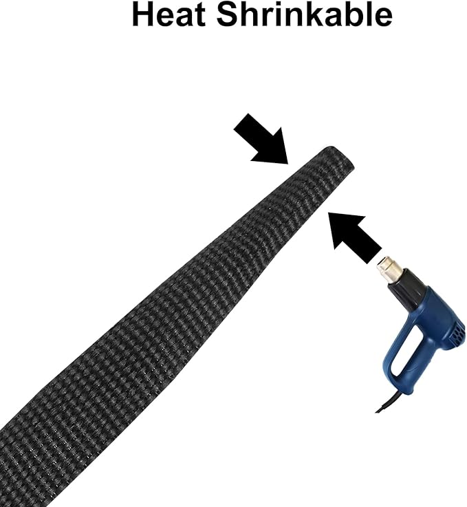 MECCANIXITY Braided Cable Sleeves Heat Shrinkable Fabric Sleeving, 3/8" 10ft Black 2:1 Ratio Heat Shrinkable Cord Protector for Harness Cable, Network Cable Protection, Cable Management
