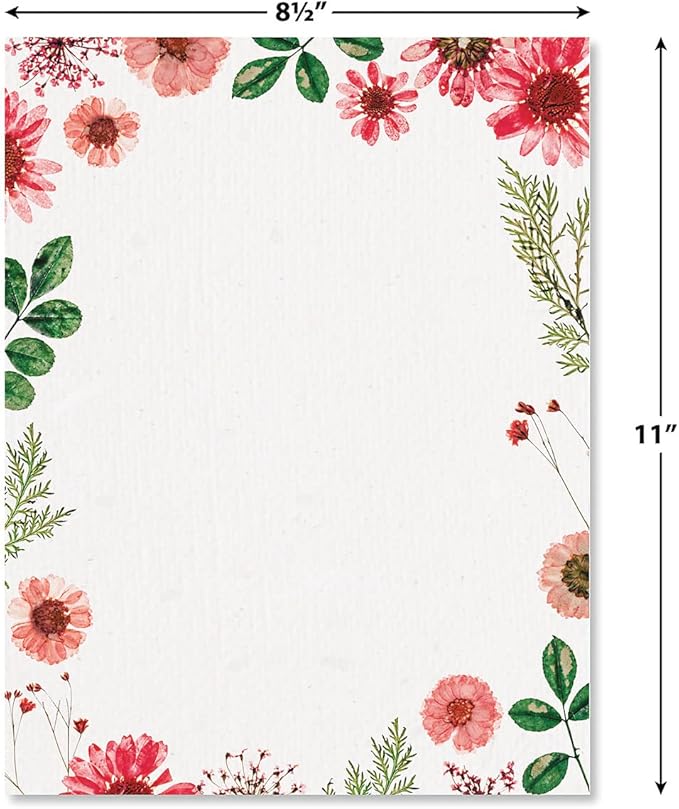Current Sun Dried Floral Letter Paper - Spring Stationery Papers With Decorative Sun Dried Flowers Border, Printable Holiday, Wedding & Bridal Shower, & Invitation Sheets, Set of 25, 8 1/2" x 11"