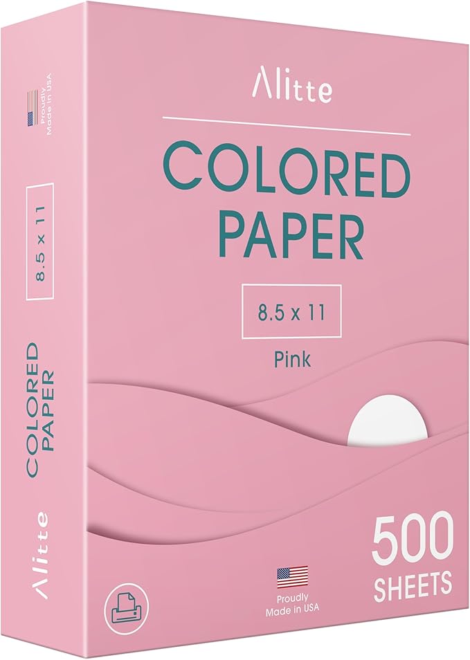 Alitte Colored Paper 500-Sheets - Pink Paper, 8.5 x 11 Colored Printer Paper, Arts & Crafts, DIY Projects - School & Office Supplies - Pastel Copy Paper, 1 Ream, Made in the USA