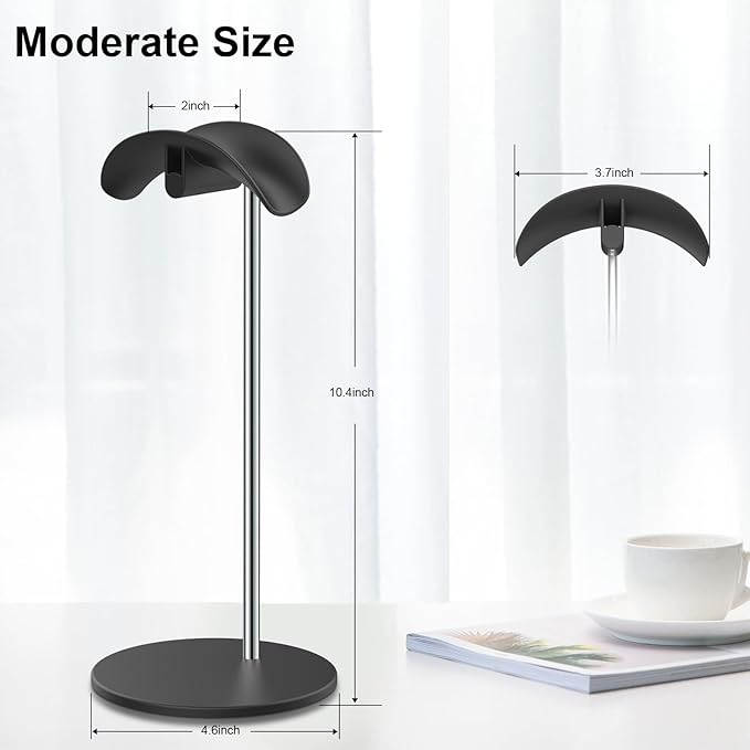 SHUOSUO Headphone Stand, Headset Holder with Solid Base for Desk, Compatible with AirPods Max, Beats, Bose, B&O, Sony, Sennheiser, Gaming, etc (Black)