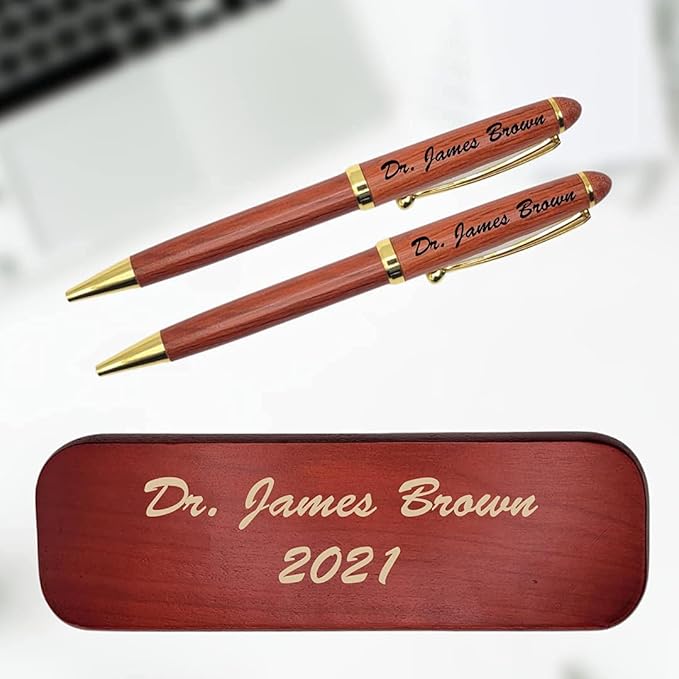 Personalized Wooden Ballpoint Pen with Personalized Case | Rosewood Pen Set | Fully Customizable | Gift for graduations, birthdays, weddings, for him and for her (Pen and Pencil w/Case)