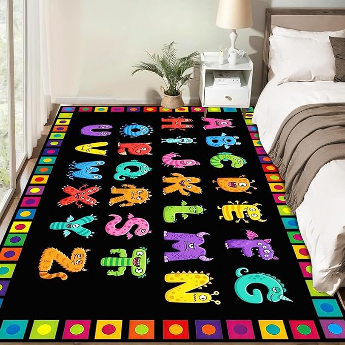 Alphabet Monster Area Rug for Kids 2'x3' Colorful ABC Learning Carpet Non Slip Educational Play Mat for Nursery Bedroom Playroom Classroom Entryway Living Room Home Decor