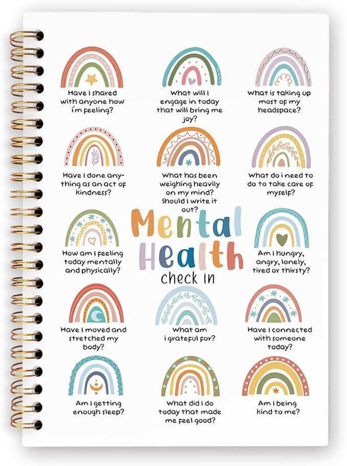 dvhdajed Boho Rainbow Mental Health Spiral Notebook, Mental Health Therapy Journaling Notebooks, Self Care Journal Notebooks for Women psychologist, Boho Therapy Office School Supplies Gifts, 5.5x8.3