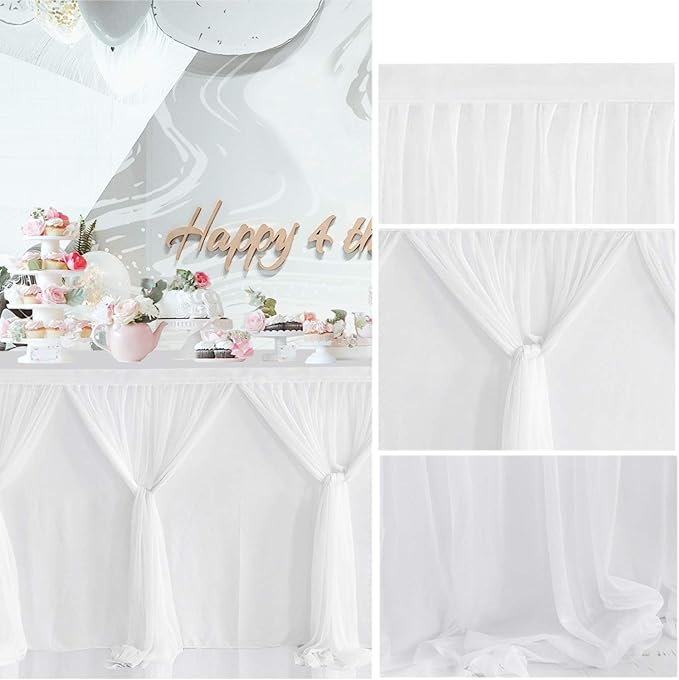 Besutolife White Tulle Table Skirt 6ft Wrinkle-Free Tutu Tablecloth for Gender Reveal, Wedding, Birthday, Reception, Banquet, Photo Booth, Party Table Decorations