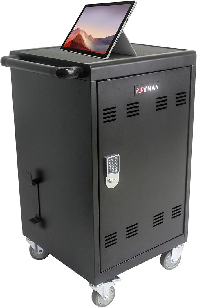 Laptop and Tablet Storage Cart,with Combination Lock Mobile Charging Cabinet for Up to 30 Unit,with Charging Port Screen Size Up to 16.3",Charging Cart for Tablets,Laptops,Suitable for School,Business