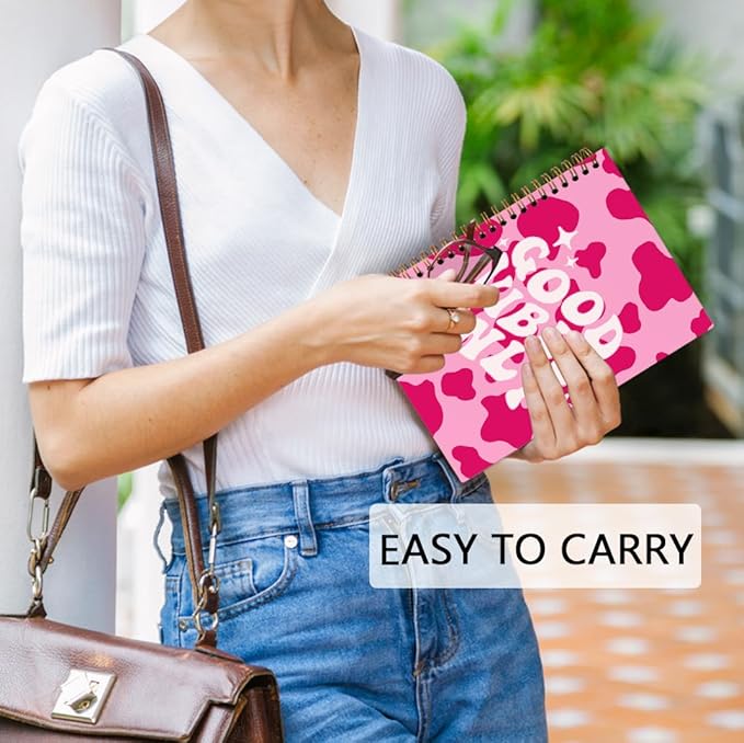 dvhdajed Pink Good Vibes Only Spiral Notebook, Preppy Inspirational Journaling Notebooks, Motivational Spiral Journal for Girls Women, Pink Postive Office School Supplies Gifts, 5.5x8.3 In
