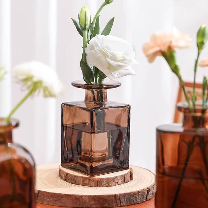 150ML/5OZ Square Amber Glass Diffuser Bottles Empty Refillable Vintage Diffuser Jars Decorative Aromatherapy Containers for Home Office(Excluding Aromatherapy Sticks)