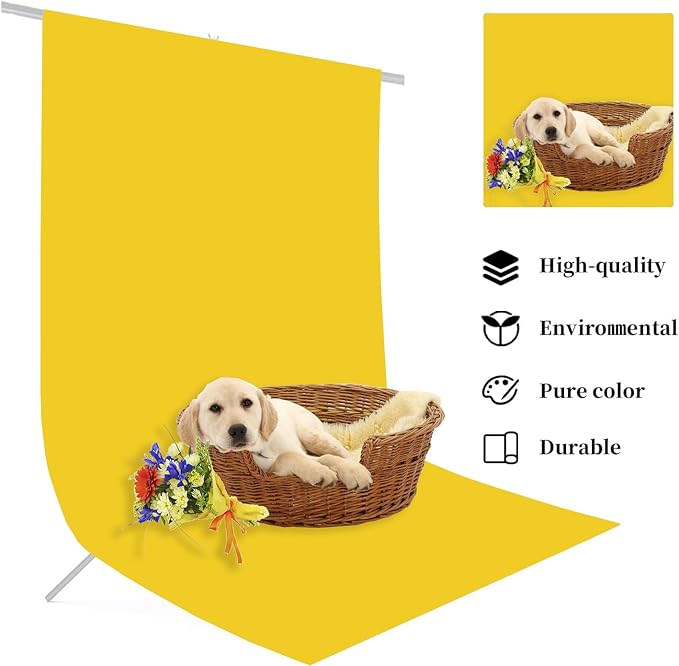 5x7 Ft Yellow Background Backdrop for Photography Seamless Photo Booth Backdrop for Photoshoot Photography Background Screen Video Recording Parties Curtain