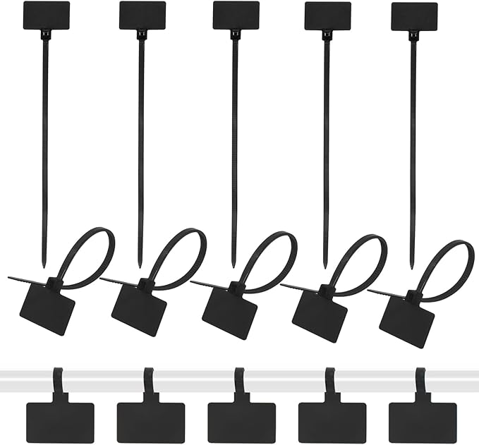 Mini Skater Nylon Cable Zip Ties Tags 4" Tiny Self-Locking Write-On Identify Cord Tabs Cable Label Marker Ties for Office Home Identification and Organization, 50 Pack (Black)