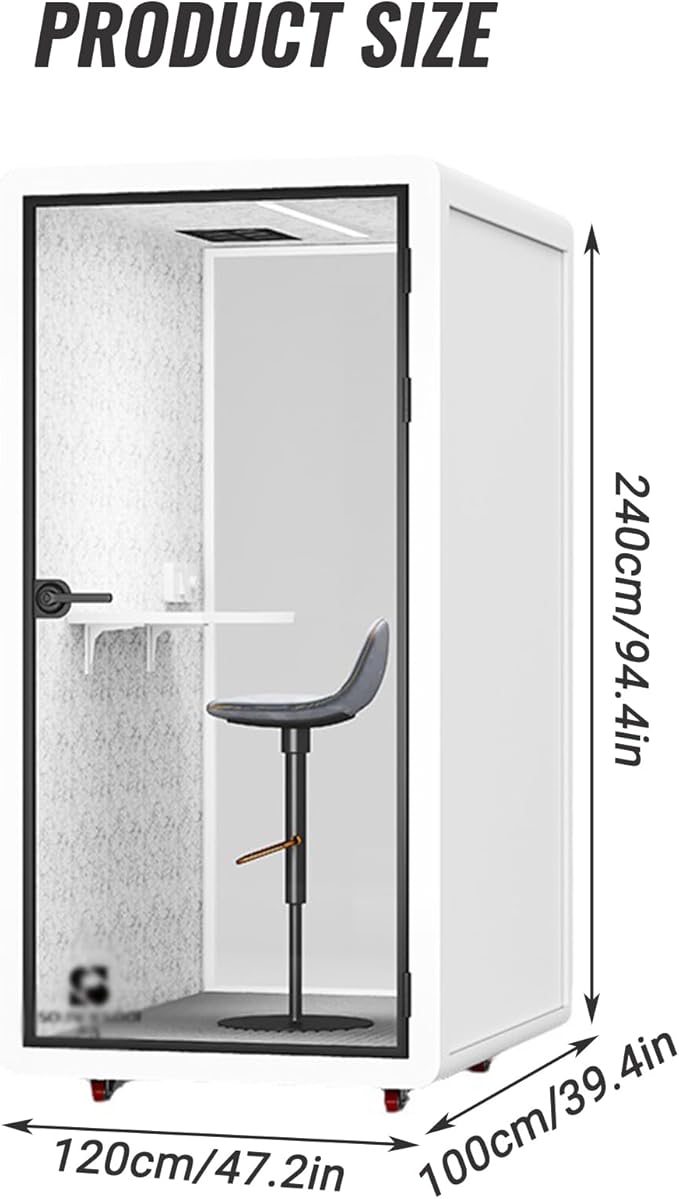 Mobile Office Pod Booth, Quiet Meeting Pod with Acoustic Panels, Sound Proof Room with Desk, Portable Removable Working Booth for Private Phone Calling Study,120cm