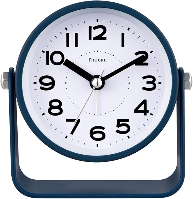 Tinload Analog Alarm Clock for Bedroom, Silent Non-Ticking Quartz Movement, Battery Operated with Snooze & On-Demand Light, Bedside Desk Table Clock, Ideal for Home,Office (Blue)