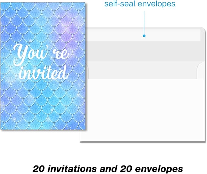 Soiceu Cute Little Mermaid 1st Birthday Party Invitations with Envelopes Set of 20 Girl Oneder the Sea Mermaid 1 Year Old First Birthday Party Invites Fill in Blank