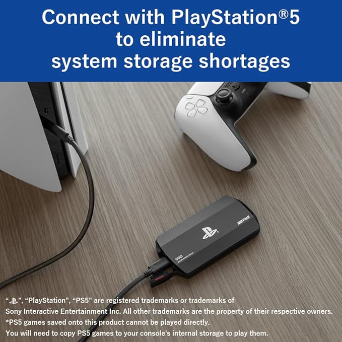 BUFFALO External SSD 4.0TB Officially Licensed Product, Compatible with PS 5 / PS 4 Consoles - USB3.2 Gen2 Type A and C - Portable Anti Shock IP55 Dust and Water Resistant SSD-PHO4.0U3B