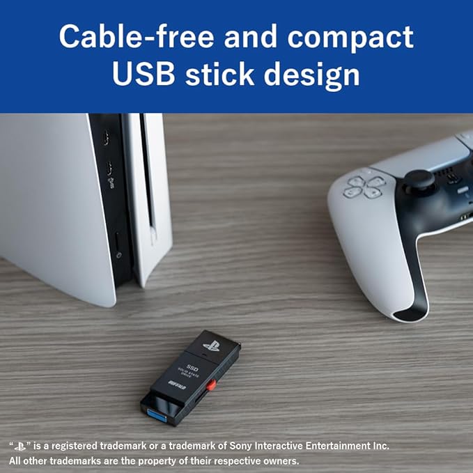 BUFFALO External SSD 1.0TB - Officially Licensed Product, Compatible with PS5 Consoles / PS4 Consoles - USB3.2 Gen2 Type A Compact Stick SSD-SAO1.0U3B