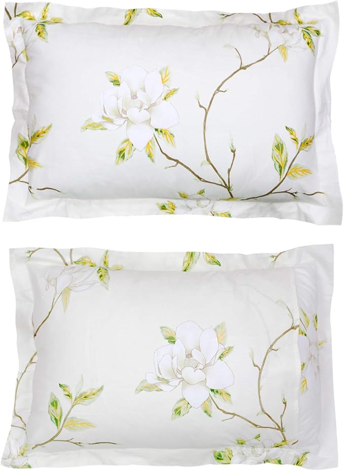 FADFAY White Floral Duvet Cover Set 100% Cotton Farmhouse Bedding with Hidden Zipper Closure 3 Pieces, 1duvet Cover & 2pillowcases,Full Size