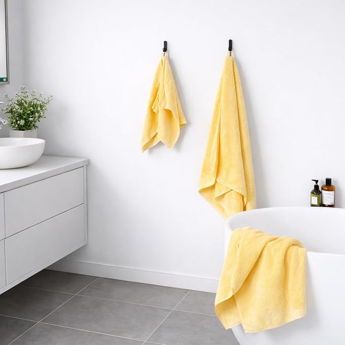 SEMAXE Bath Towel Set, 8 Piece Towel Set for Bathroom, Quick Dry Cotton Towels with Hanging Loops, Easy Care, Yellow