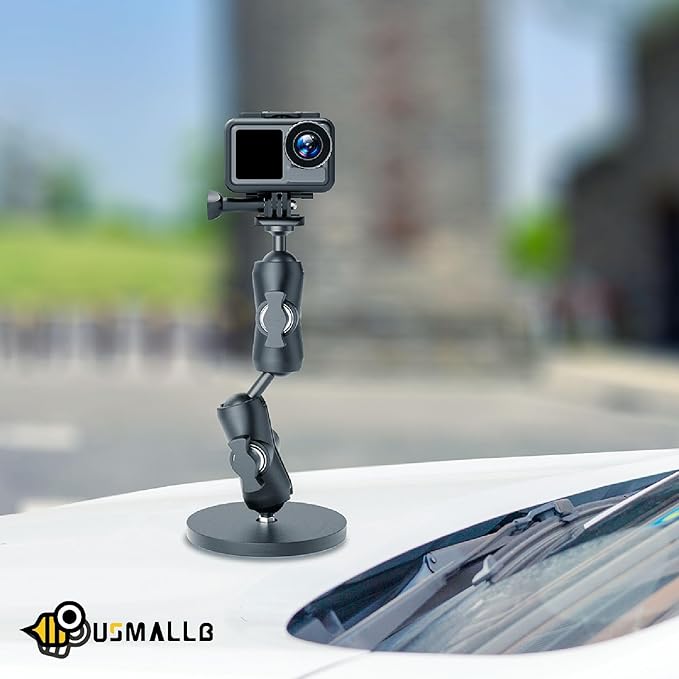 60 LBS Heavy Duty Magnetic Camera Mount for Gopro, USMG-02 for Gopro Hero 13/12/11/10/9/8/Insta360 x5/4/3/Action Camera Strong Magnetic Base kit with Double Socket Arm and 1" Ball Head…