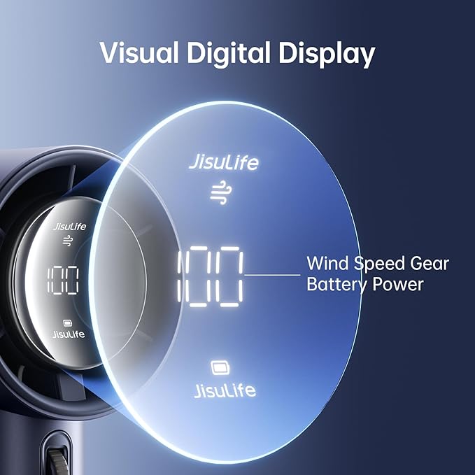 JISULIFE Portable Handheld Fan,Speed(1-100) Adjustable Turbo Mini and 3600mAh Battery Rechargeable Personal Fan,Digital Display,Gifts for Women Men Travel/Camping/Outdoor-Blue