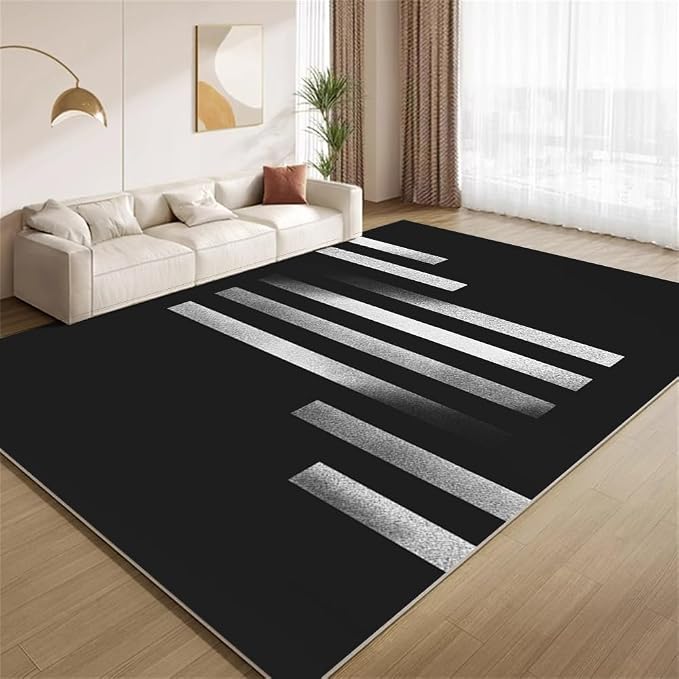 Minimalist Geometric Area Rugs, Black White Abstract Carpet, Washable Non Slip Low Pile Soft Rug for Living Room Bedroom Decor Mat 6x9ft