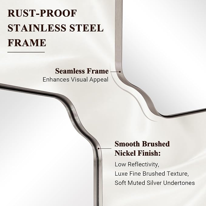 ANDY STAR 24"x24" Brushed Nickel Square Mirror, Silver Bathroom Mirror for Wall, Modern Scalloped Mirror in Anti-Rust Stainless Steel Frame, Styled Scalloped Edge Design Ideal for Home Decor
