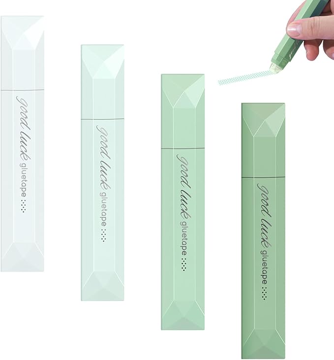 4PCS Double Sided Tape Pen, Strong Double Sided Tape Pens, New Gradient Color Double Side Tape Roller for Gift Wrapping, Junk Journals, Essential Scrapbooking Supplies, School Office (Green)