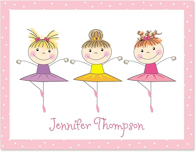 Current Tiny Dancer Ballet Kids Personalized Note Cards - 24 Cards with White Envelopes, 4¼ x 5½ Inch Size, Blank Stationery, Add Names or Text, For Thank You Notes, Invitations, & Announcements