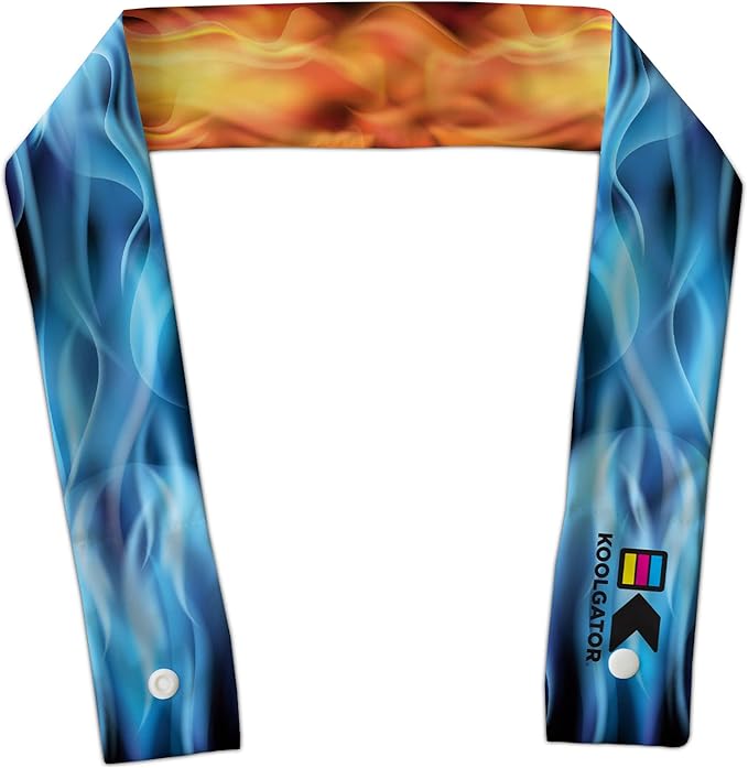 KOOLGATOR Evaporative Cooling Neck Wrap – Reusable Neck Cooler with Long Lasting Relief During Hot Weather Activities, Sports, & Outdoor Work, Flames: Blue & Red, 5 Pack