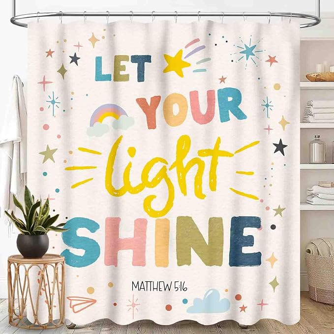 Rainbow Shower Curtain, Boho Cute Inspirational Motivational Quotes Rainbow Colorful Pastel Baby Kids Girls Waterproof Fabric Bathroom Shower Curtain Set with Hooks, 72"x78" Inch