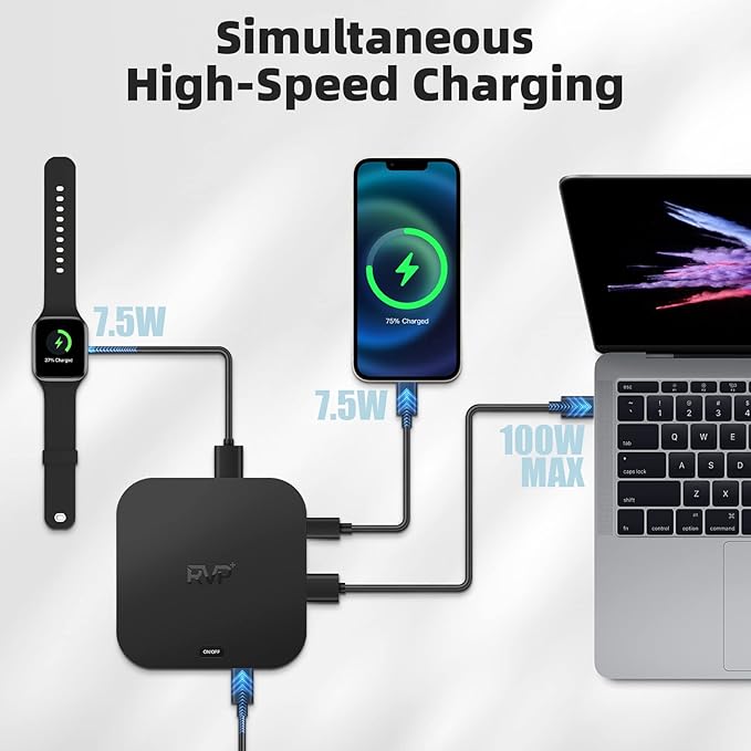 RVP+ Docking Station 3 Monitors USB C, 13-in-1, Triple Display-4K HDMI & DisplayPort Dual Monitors, 5Gbps USB-C/A Data Transfer, 100W Laptop-Charging, Gigabit Ethernet, Audio, Black