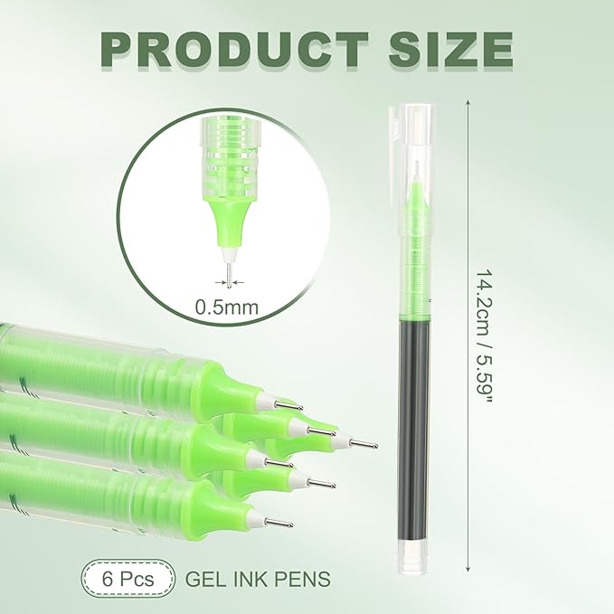 PATIKIL 6Pcs Colored Gel Ink Pens, 0.5mm Extra Fine Point Smooth Writing Japanese Quick Drying Liquid Ink Rollerball Pens for Office Stationery Classroom Teachers, Yellow Green
