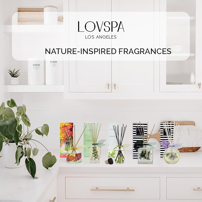 LOVSPA Reed Diffuser Set, Lavender Vanilla Scented Oil Diffuser with Sticks, Home Fragrance Accessories for Bathroom Shelf Decor, Aroma Diffusers for Home or Office Desk, USA Made