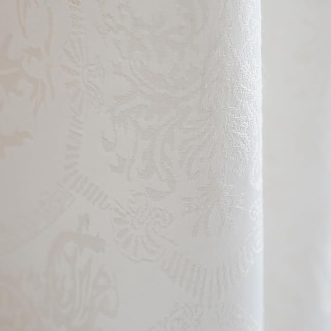 ENJOYBRIDAL Cream Damask 96 Inch Curtains for Living Room Farmhouse Drapes Semi Sheer Medallion Patterned Long Window Curtain Panels Bedroom Jacquard Rod Pocket 2 Panels Dining Room Window Treatments