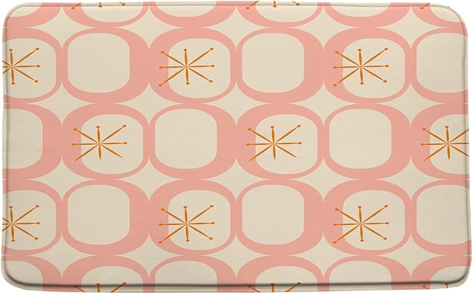 Mid Century Modern Bath Mat Abstract Atomic Geometric Retro 1950s Pink Bathroom Kitchen Toilet Rugs,18x30 Inch