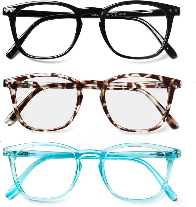 Henotin 3 Pack Blue Light Blocking Reading Glasses,Spring Hinge Computer Readers for Men Women,Anti UV Ray Filter Eyeglasses (3 Pairs, 0.75)