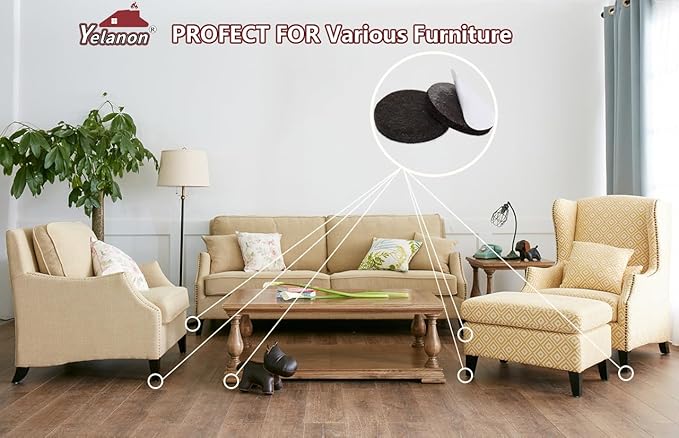 Yelanon Felt Furniture Pads -60 Pcs Premium Felt Pads for Chair Legs Furniture, Floor Protectors for Hardwood Floors, Brown