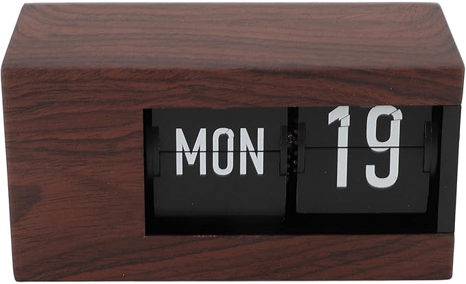 Flip Desk Clock, Intelligent Perpetual Calendar Unique Flip Design Flip Clock 2600Mah Built in Batteries Digital Flip Down Clock for Home Room Office (Wood Grain)