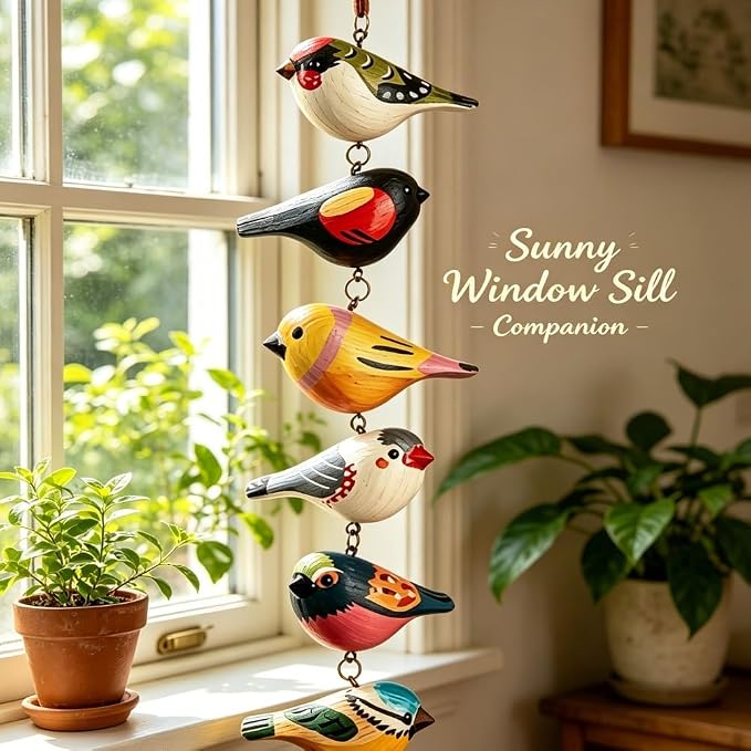 Rustic Hand Painted Bird Ornament Handcrafted Wooden Colorful Birds, Carved Northern Figurine for Hanging Decor Indoor Outdoor, Holiday Festival Gifts, for Home Garden(A)