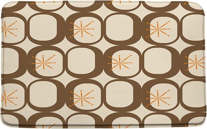 Mid Century Modern Bath Mat Abstract Atomic Geometric Retro 1950s Brown Bathroom Kitchen Toilet Rugs,24x48 Inch