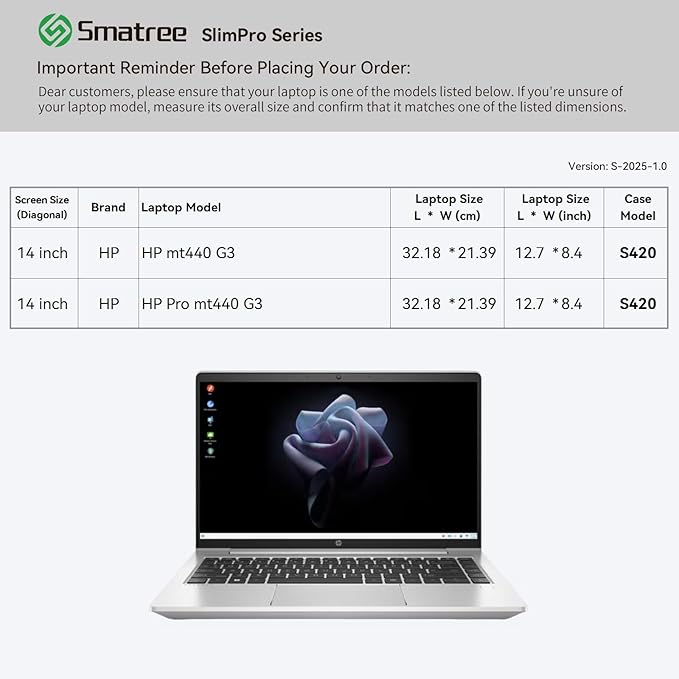 Smatree SlimPro Laptop Sleeve Case for 14 inch HP mt440 G3 Mobile Thin Client, for 14 inch HP Pro mt440 G3 Mobile Thin Client, Case with Pocket, Patented Super-Corner Design, Light Grey (S420LG)