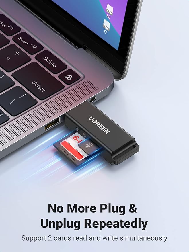 UGREEN SD Card Reader - Portable USB 3.0 Dual Slot Flash Memory Card Adapter Hub for SDXC, SDHC, MMC, RS-MMC, TF, Micro SDXC, Micro SDHC UHS-I for Mac, Windows, Linux, Chrome PC, Laptop