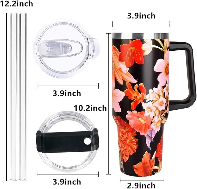 SYACOT 40 oz Tumbler with Handle and Straw Stainless Steel Insulated Tumbler Leak Proof Lid and Straw Lid Reusable Travel Mug Coffee Mug Cup Dishwasher Safe Keep Drinks Cold and Hot (Jasmine)
