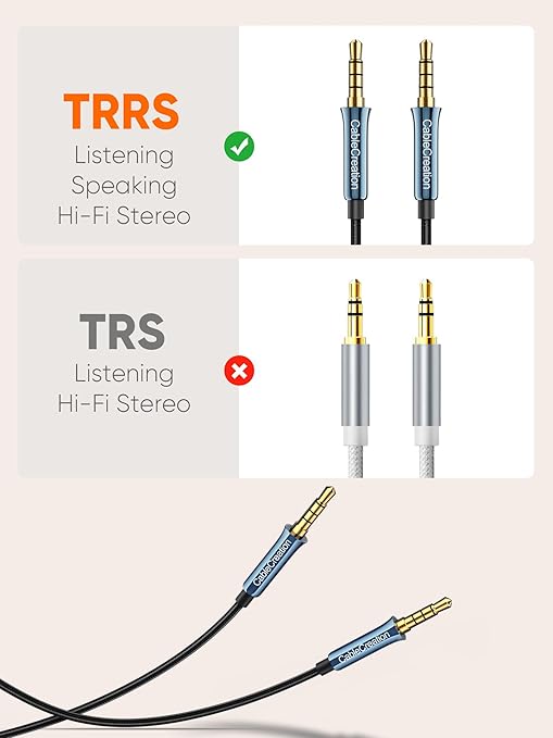 CableCreation 3.5mm TRRS Audio Cable 6FT/1.8m, 4-Pole 3.5mm Aux Cord, Hi-Fi, 1/8 inch Braided Auxiliary Stereo Jack Cable for Headphone, Car Stereos, Phone, Tablets, Laptops, Speaker, Bule